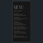 Menu Typographie minimaliste moderne Mariage noir<br><div class="desc">Carte menu personnalisable avec typographie moderne. Personnalisez en ajoutant la date et le choix du repas. Cette carte minimaliste est idéale pour les mariages,  les baby showers,  les douches nuptiales,  les anniversaires,  etc.</div>