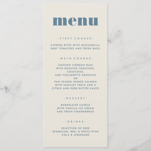 Menu Typographie moderne chic gras Mariage simple (Devant)