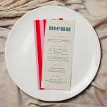Menu Typographie moderne chic gras Mariage simple<br><div class="desc">Une touche de beauté pour vos tables de réception,  ce menu mariage moderne présente une typographie chic et audacieuse avec une belle palette de couleurs. L'avant est minimaliste et simple,  puis retournez-le pour un éclat de couleur avec des rayures rose et rouge vif !</div>