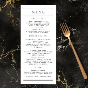 Menu Typographie moderne chic noir & blanc