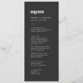 Menu Typographie moderne | Dîner Mariage gris charbon (Devant)