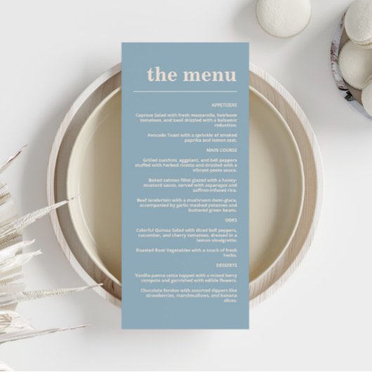 Menu Typographie moderne Gras Mariage Dusty Blue Navy