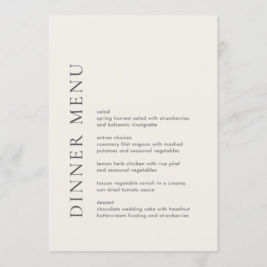 Menu Typographie Moderne Mariage Élégant Beige (Devant)