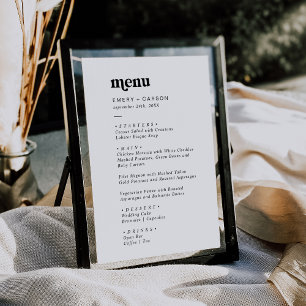 Menu Typographie noire moderne Mariage double face