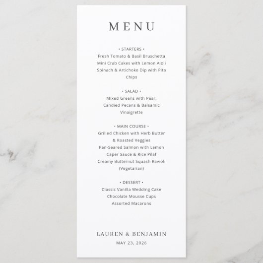 Menu Typographique Blanc Élégant (Devant)