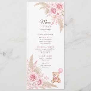 Menu Une petite ourse Ourson en peluche rose Baby Showe