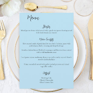 Menu Unicorne blanche Fleurs roses Mariage bleu
