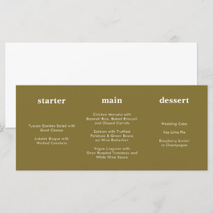 Menu Unique moderne Golden Olive Horizontal Mariage