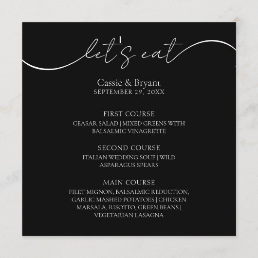 Menu unique moderne Mariage noir et blanc (Devant)