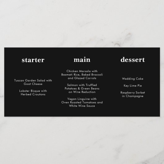 Menu unique moderne tout noir Mariage horizontal (Devant)