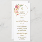 Menu Unique Rose Blush Floral 1er Anniversaire & Baptêm (Devant / Derrière)