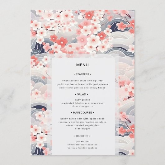 Menu Vagues de rose Sakura Fleur Moderne Mariage (Devant)