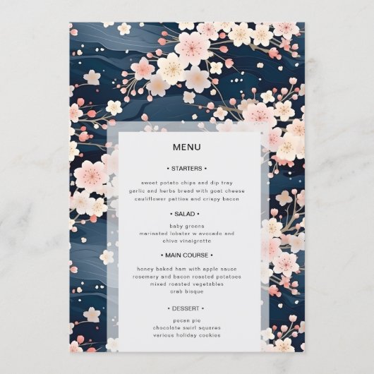 Menu Vagues de rose saumon Fleur de cerisier Mariage mo (Devant)