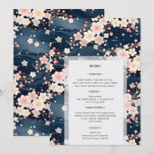 Menu Vagues de rose saumon Fleur de cerisier Mariage mo (Devant / Derrière)