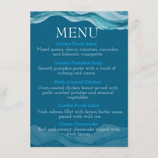 Menu vagues d'océan bleu à l'aquarelle (Devant)