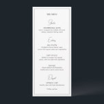 Menu Valentina noir et blanc Mariage moderne<br><div class="desc">Menu mariage moderne avec un design simple mais élégant avec en-têtes dans une police de script contemporain ainsi que votre menu entouré d'une bordure. Le dos a votre deux monogramme initial avec votre date de mariage.</div>