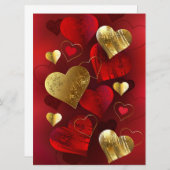 Menu Valentines dorées et rouges (Devant / Derrière)