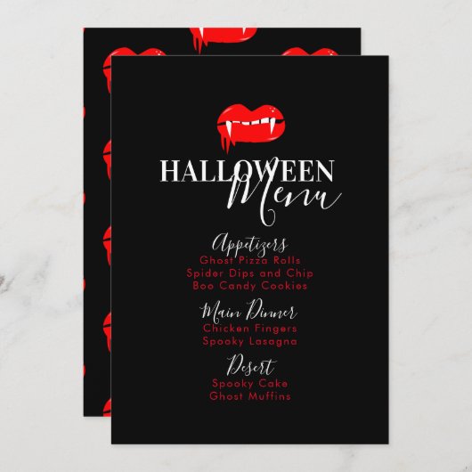 Menu Vampire Lip Blood Halloween Birthday Party (Voorkant / Achterkant)