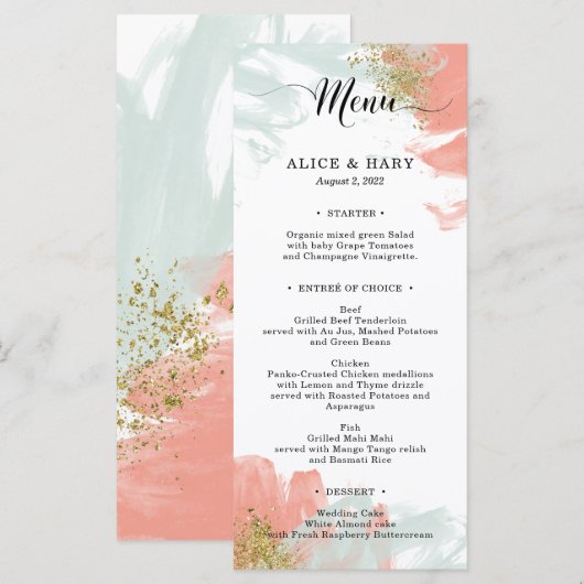 Menu van de bruidpartij Elegant (Voorkant / Achterkant)