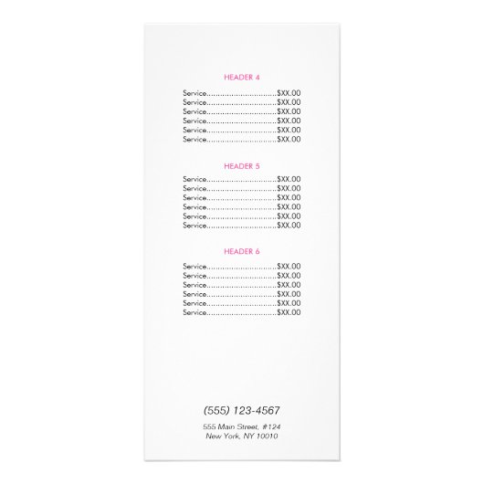 Menu van de lijst met prijzen voor ongelijke belon (Achterkant)