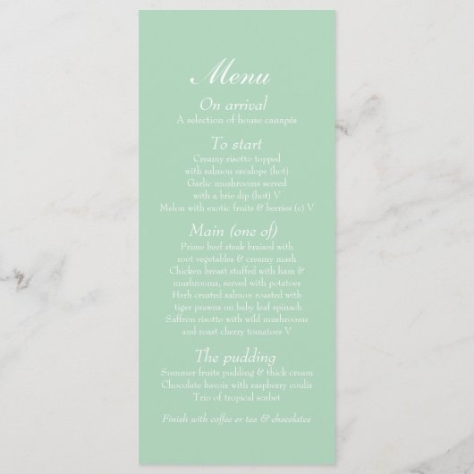 menu van het diner voor de bruiloft van groene en (Achterkant)