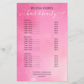 Menu van roze glittersalonservice (Voorkant)