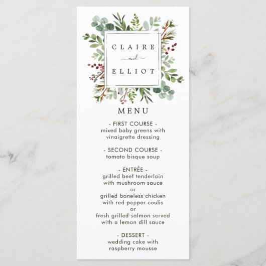 Menu Végétation botanique Noël Vacances Mariage vert (Devant)