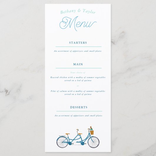 Menu vélo tandem aquarelle pour deux (Devant)