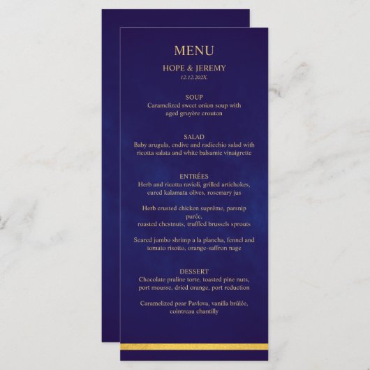 Menu Velours violet or Elégant Mariage de conte fée (Devant / Derrière)