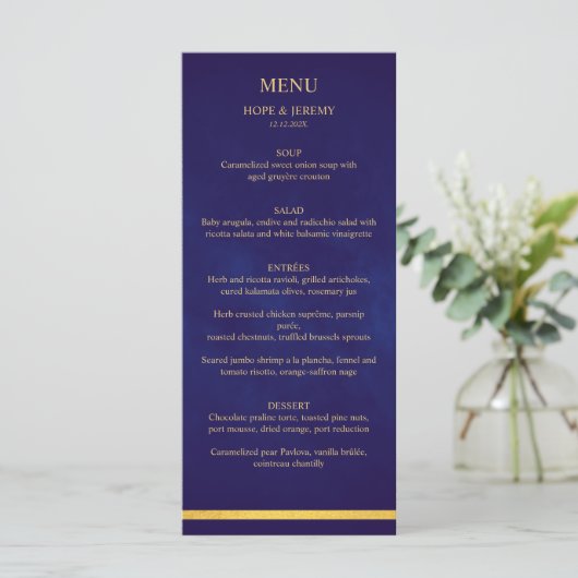 Menu Velours violet or Elégant Mariage de conte fée (Debout devant)