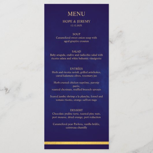 Menu Velours violet or Elégant Mariage de conte fée (Devant)
