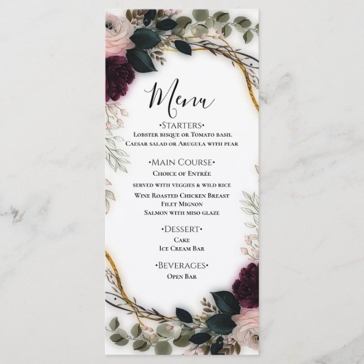 Menu Velvet Plum Garden Floral Greenery Wedding  (Devant)