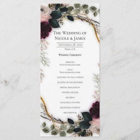 Menu Velvet Plum Garden Floral Greenery Wedding  (Devant)