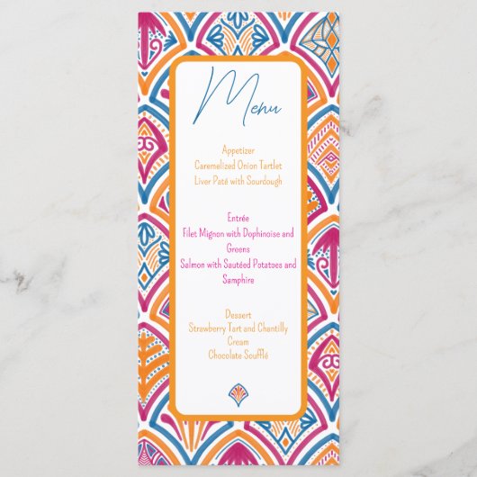 Menu Ventilateur Turquoise rose orange Mariage (Devant)