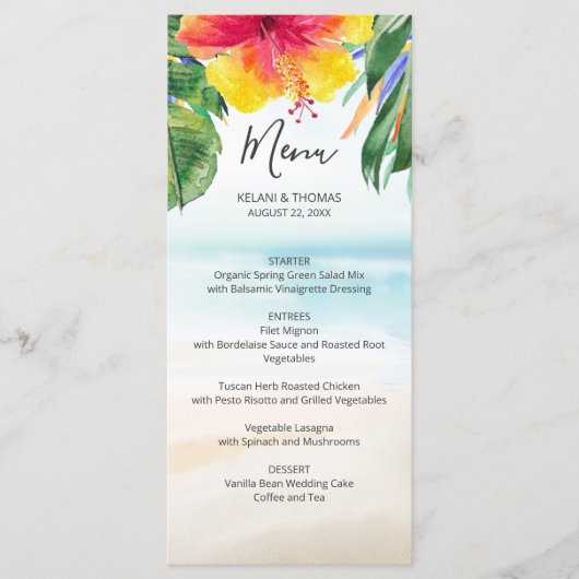 Menu Vents des iles | Tropical Beach Palm Flower Mariag (Devant)