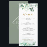 Menu Verdure Aquarelle Eucalyptus Gold Dîner Mariage<br><div class="desc">Dîner Eucalyptus Gold Mariage Carte Verdure. Monogramme au fond.</div>