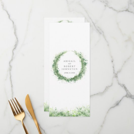 Menu Verdure couronne aquarelle art sauge vert (Devant/Arrière en situation)