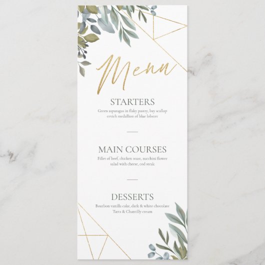 Menu Verdure feuillue minimale et terrarium géométrique (Devant)