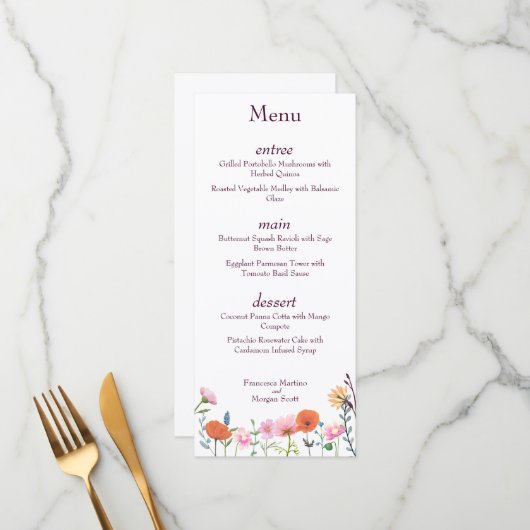 Menu Verdure fleurie colorée classique (Devant/Arrière en situation)