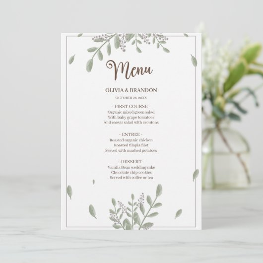 Menu Verdure minimaliste avec Mariage d'aquarelle (Debout devant)