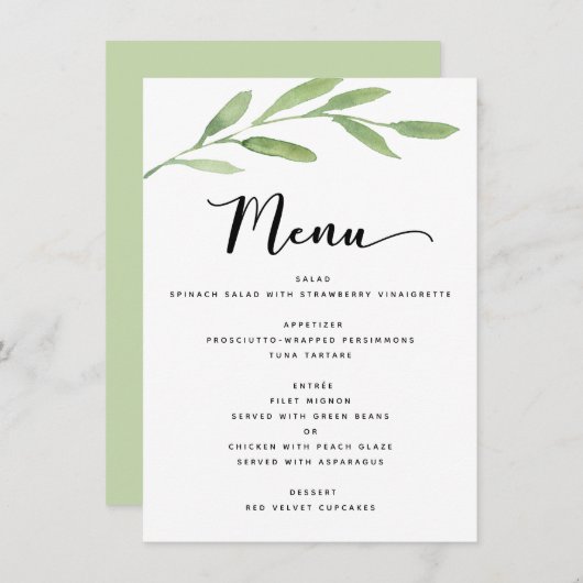 Menu Verdure Rustique Simple Elégant Mariage d'aquarell (Devant / Derrière)