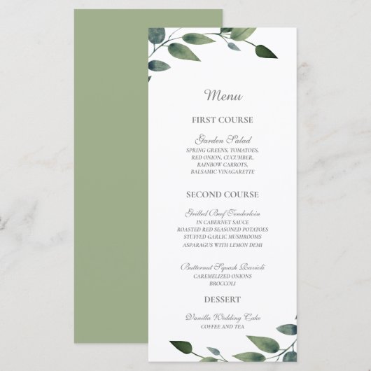 Menu Verdure vert et or Géométrique Mariage rustique (Devant / Derrière)