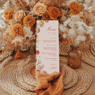 Menu Vérone Coucher de soleil Orange Floral Mariage pla