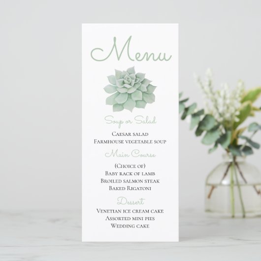 Menu Vert Aquarelle Succulent Cactus Mariage (Debout devant)