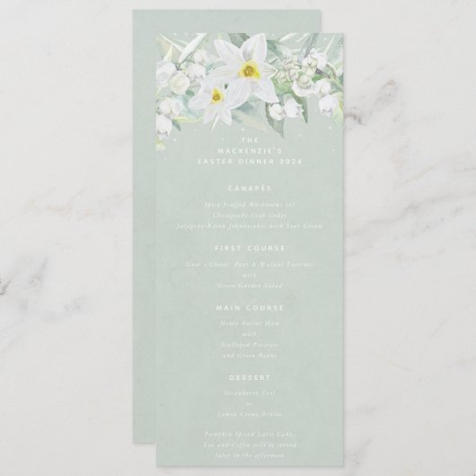 Menu Vert Blanc Flore Printemps Appartement 4 Parcours  (Devant / Derrière)