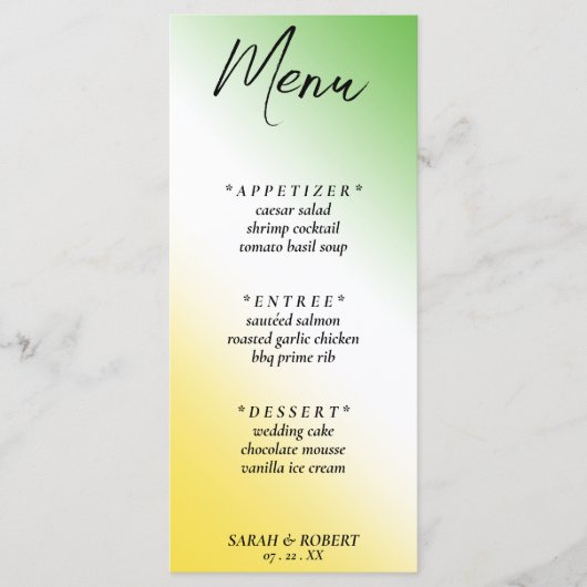 Menu Vert blanc & or jamaïcain diagonal Ombre Mariage (Devant)