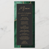 Menu Vert émeraude moderne or agate mariage sombre (Devant)