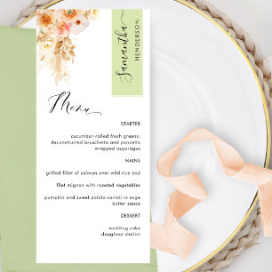 Menu Vert et Rose Pêche Personnalisé avec le Nom de l'I