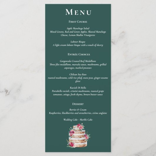 Menu vert foncé, bordeaux et blush boho (Devant)