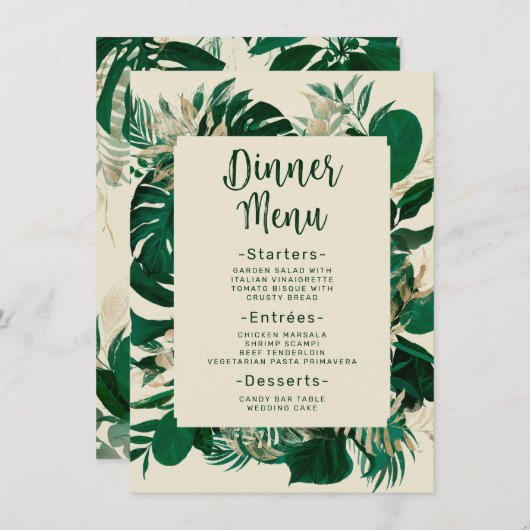 Menu Vert moderne Dîner Mariage tropical Feuille (Devant / Derrière)